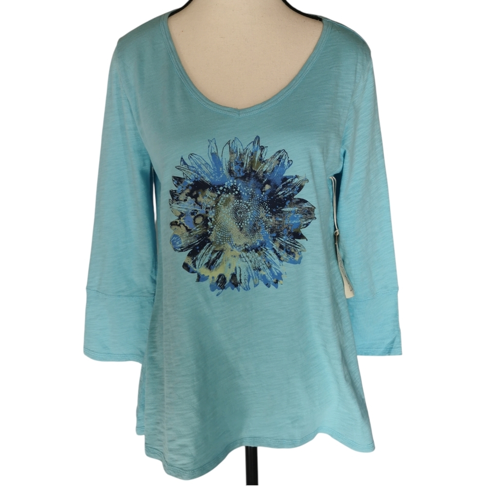Escape by Habitat Sky Blue Sunflower Graphic Cotton Top Relaxed Fit Sz S